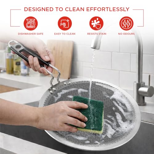Lyte Club SAS Pro Platinum Triply Stainless Steel Hybrid Tawa 25 cm | 4 mm Thick | HexaShield Design Stick-Resistant Surface | Metal Spatula Safe | Induction Compatible | Roti, Paratha Tawa | PFOA Free