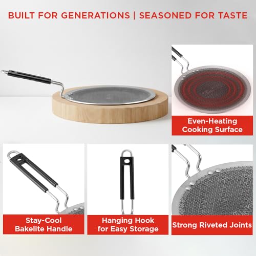 Lyte Club SAS Pro Platinum Triply Stainless Steel Hybrid Tawa 25 cm | 4 mm Thick | HexaShield Design Stick-Resistant Surface | Metal Spatula Safe | Induction Compatible | Roti, Paratha Tawa | PFOA Free