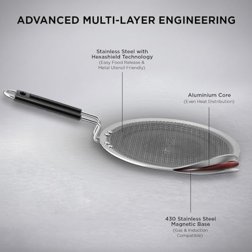 Lyte Club SAS Pro Platinum Triply Stainless Steel Hybrid Tawa 25 cm | 4 mm Thick | HexaShield Design Stick-Resistant Surface | Metal Spatula Safe | Induction Compatible | Roti, Paratha Tawa | PFOA Free