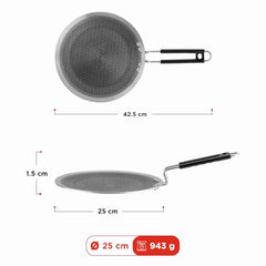 Lyte Club SAS Pro Platinum Triply Stainless Steel Hybrid Tawa 25 cm | 4 mm Thick | HexaShield Design Stick-Resistant Surface | Metal Spatula Safe | Induction Compatible | Roti, Paratha Tawa | PFOA Free