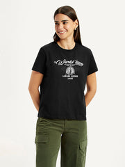 Women'S Graphic Print Black Relaxed Fit T-Shirt