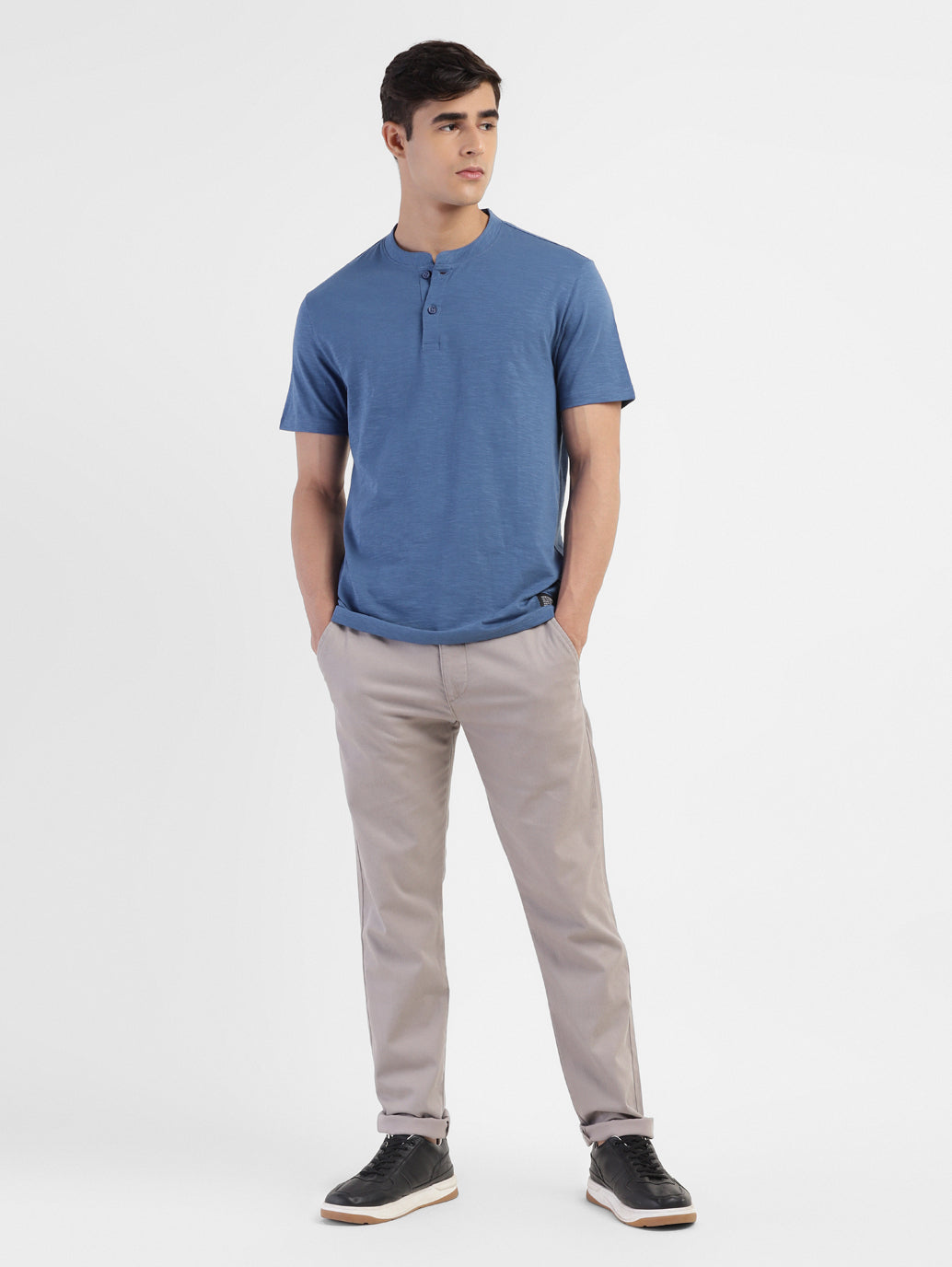 Men'S Solid Henley Neck T-Shirt