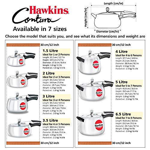 Hawkins Contura 2L Aluminium Inner Lid Pressure Cooker (Silver)