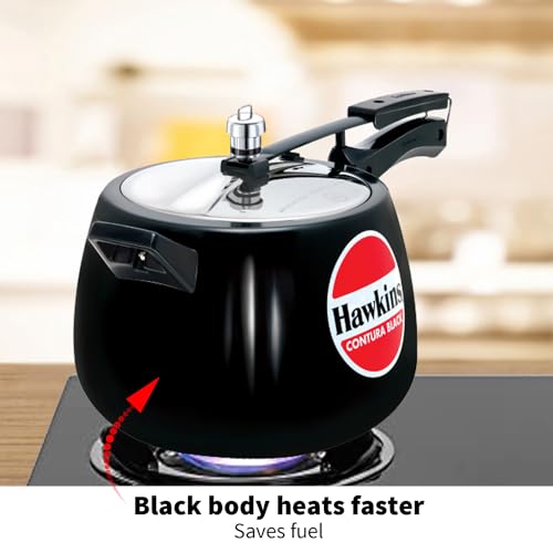 Hawkins 6.5 Litre Contura Black Pressure Cooker, Hard Anodised Inner Lid Cooker, Handi Cooker, Black (CB65) 6.5 Liter