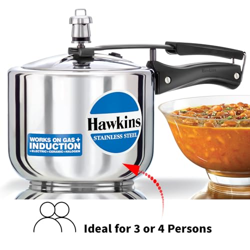 Hawkins 3 Litre Pressure Cooker, Stainless Steel Inner Lid Cooker, Induction Cooker, Silver (Hss3T), 3 Liter