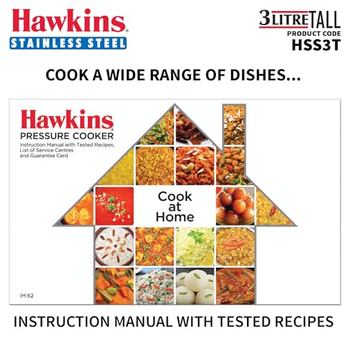 Hawkins 3 Litre Pressure Cooker, Stainless Steel Inner Lid Cooker, Induction Cooker, Silver (Hss3T), 3 Liter