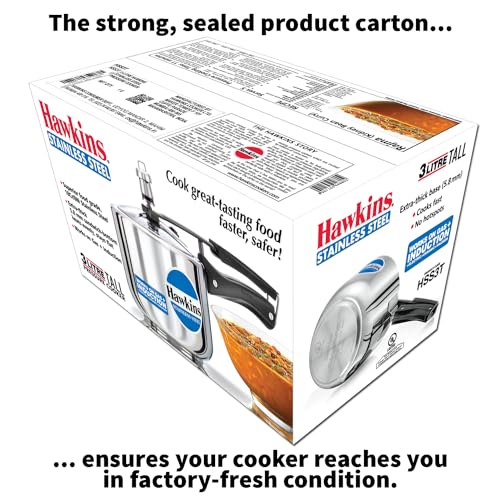 Hawkins 3 Litre Pressure Cooker, Stainless Steel Inner Lid Cooker, Induction Cooker, Silver (Hss3T), 3 Liter
