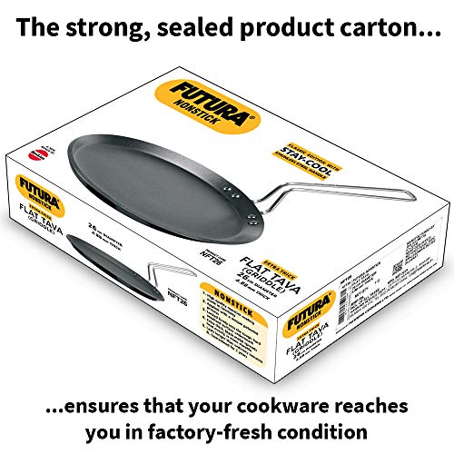 Hawkins Futura 26 cm Flat Tava, Non Stick Tawa with Stainless Steel Handle, Tawa with Rim, Pancake Pan, Flat Pan, Black (NFT26)