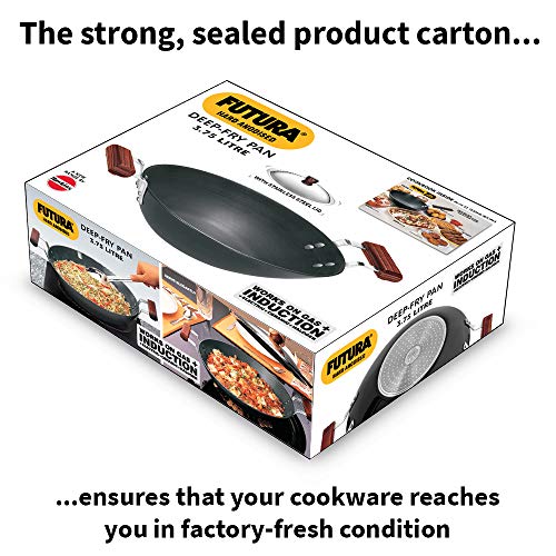 Hawkins Futura 3.75 Litre Deep Fry Pan, Hard Anodised Kadai with Stainless Steel Lid, Flat Bottom Induction Kadhai, Black (IAD375S)