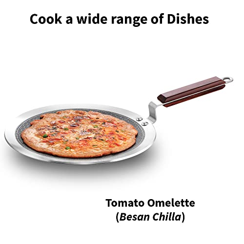 Hawkins 26cm stainless steel Paratha Tava with honeycomb non-stick surface, rosewood handle, suitable for induction cooking.