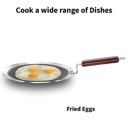 Hawkins 26cm stainless steel paratha tawa with honeycomb non-stick surface, rosewood handle, suitable for induction cooking.
