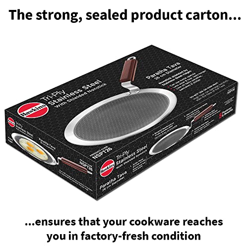 Hawkins 26cm stainless steel paratha tawa with nonstick coating, rosewood handle, honeycomb surface for even cooking, silver color.