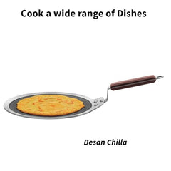 Hawkins 28 cm Dosa Tava, Triply Stainless Steel Shielded Nonstick Tawa with Rosewood Handle, Honeycomb Non Stick Induction Tawa, Silver (NSDT28)