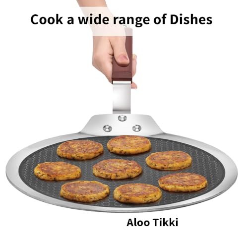 Hawkins 28 cm Dosa Tava, Triply Stainless Steel Shielded Nonstick Tawa with Rosewood Handle, Honeycomb Non Stick Induction Tawa, Silver (NSDT28)