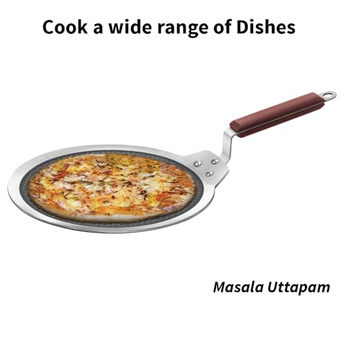 Hawkins 28 cm Dosa Tava, Triply Stainless Steel Shielded Nonstick Tawa with Rosewood Handle, Honeycomb Non Stick Induction Tawa, Silver (NSDT28)