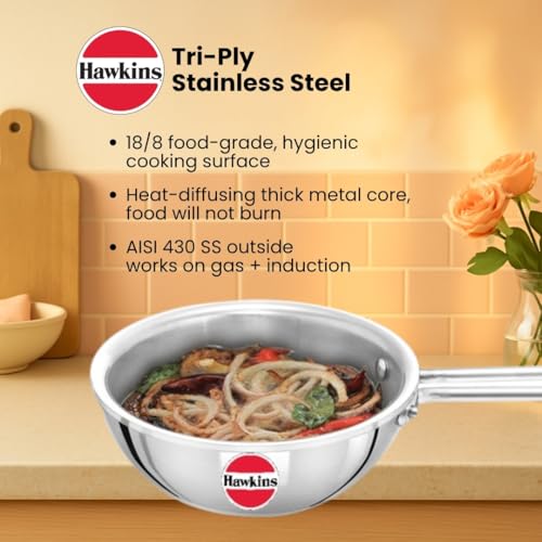 Hawkins 1.5 Cup Tadka Pan, 360 ml Triply Stainless Steel Pan, Silver (STP15)
