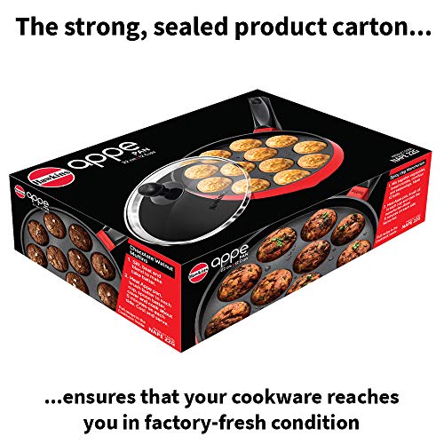 Hawkins nonstick saucepan with glass lid, 20 cm diameter, black cast aluminum, 12-cup capacity, red handle for household cooking.