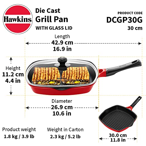 Hawkins 30 cm Grill Pan with Glass Lid, (DCGP30G)