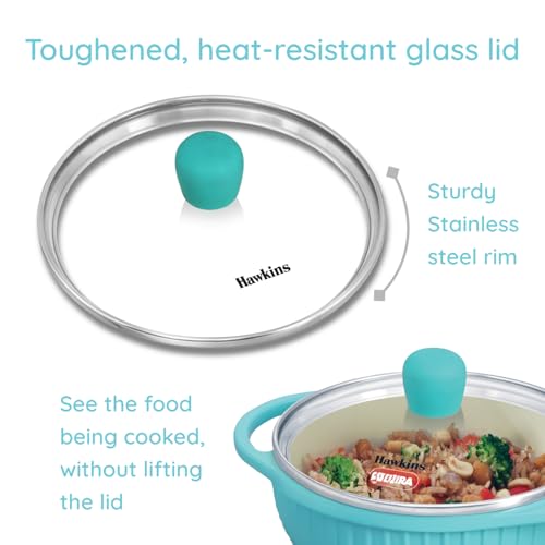Hawkins 1.25 Litre Casserole, Aqua Baby Casserole with Glass Lid, Aqua Blue (UBC125G)