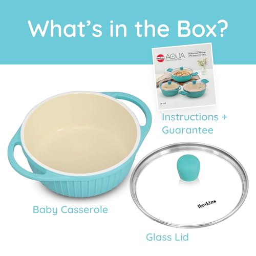Hawkins 1.25 Litre Casserole, Aqua Baby Casserole with Glass Lid, Aqua Blue (UBC125G)