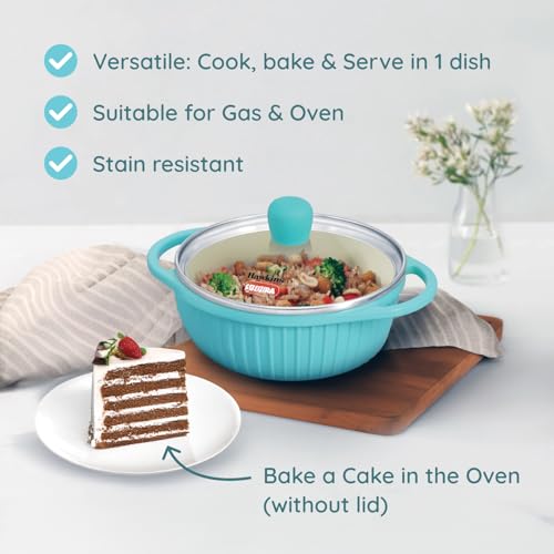 Hawkins 1.25 Litre Casserole, Aqua Baby Casserole with Glass Lid, Aqua Blue (UBC125G)