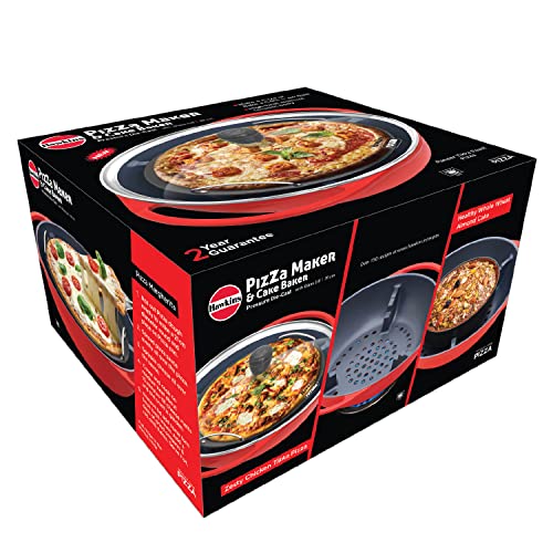 Hawkins Diecast 30 cm Nonstick Pizza Maker and Cake Baker with Glass Lid, Gas Oven, Pizza Oven Toaster Griller Tandoor Barbecue, Cake Baking Pan, Red (PIZZA)