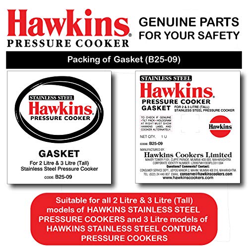Hawkins Gasket Tall Stainless Steel Contura Pressure Cooker - 2-3 L (Black), 3 Liter