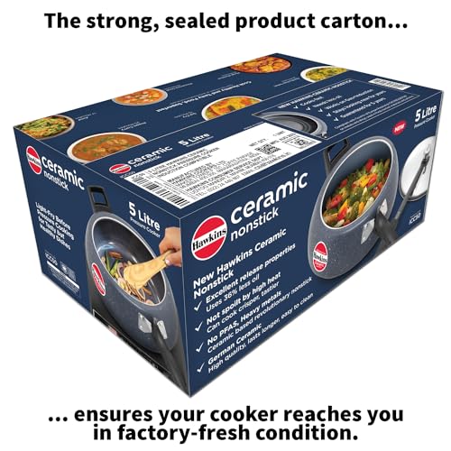 Hawkins 5 Litre Ceramic Nonstick Pressure Cooker, Induction Inner Lid Cooker, Granite Contura shaped Cooker, Blue (ICC50)