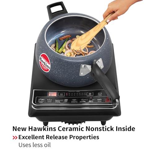 Hawkins 5 Litre Ceramic Nonstick Pressure Cooker, Induction Inner Lid Cooker, Granite Contura shaped Cooker, Blue (ICC50)