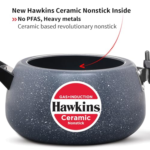 Hawkins 5 Litre Ceramic Nonstick Pressure Cooker, Induction Inner Lid Cooker, Granite Contura shaped Cooker, Blue (ICC50)