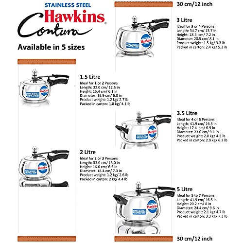 Hawkins 3 Litre Contura Pressure Cooker, Stainless Steel Inner Lid Cooker, Handi Cooker, Induction Cooker, Silver (SSC30)