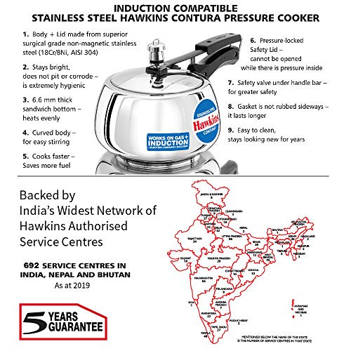 Hawkins 3 Litre Contura Pressure Cooker, Stainless Steel Inner Lid Cooker, Handi Cooker, Induction Cooker, Silver (SSC30)