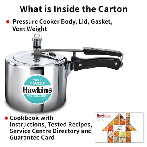 Hawkins Triply 3 Litre Classic Pressure Cooker, Triply Stainless Steel Induction Inner Lid & Tall Design Cooker, Silver (SSTCL3T)