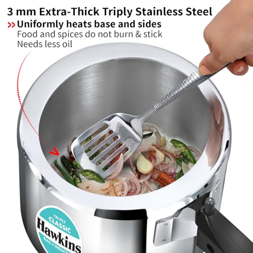 Hawkins Triply 3 Litre Classic Pressure Cooker, Triply Stainless Steel Induction Inner Lid & Tall Design Cooker, Silver (SSTCL3T)
