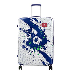 Skybags Treble-FIFA 79cm Printed Polycarbonate Hardsided Large Luggage 8 Spinner Wheel Anti Theft Zipper Blue & White Trolley - Goyalsons ShopMax