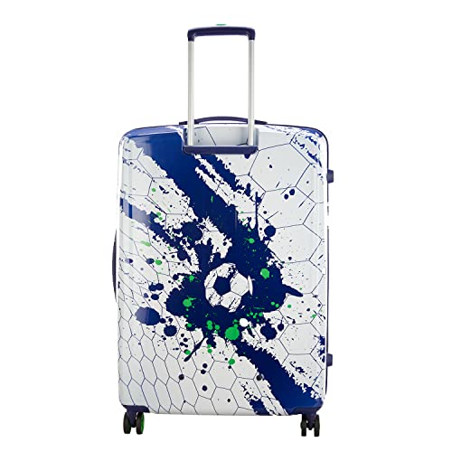 Skybags Treble-FIFA 79cm Printed Polycarbonate Hardsided Large Luggage 8 Spinner Wheel Anti Theft Zipper Blue & White Trolley - Goyalsons ShopMax