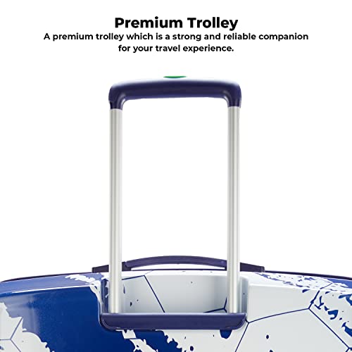 Skybags Treble-FIFA 79cm Printed Polycarbonate Hardsided Large Luggage 8 Spinner Wheel Anti Theft Zipper Blue & White Trolley - Goyalsons ShopMax