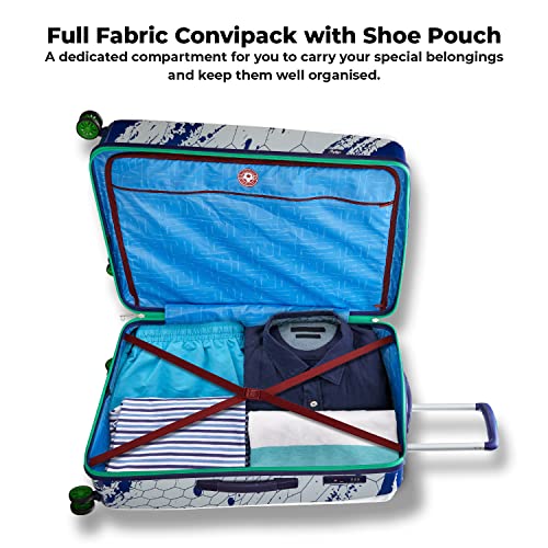 Skybags Treble-FIFA 79cm Printed Polycarbonate Hardsided Large Luggage 8 Spinner Wheel Anti Theft Zipper Blue & White Trolley - Goyalsons ShopMax