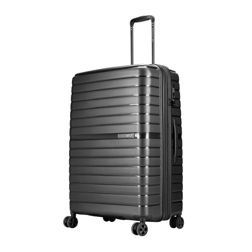VIP Lightweight Polypropelyne 8 Wheels Multistage Trolley,TSA Lock with Organizer,Elegent Pinstripe Design Luggage Bag with 5 Years International Warranty. (Black, Medium) - Goyalsons ShopMax