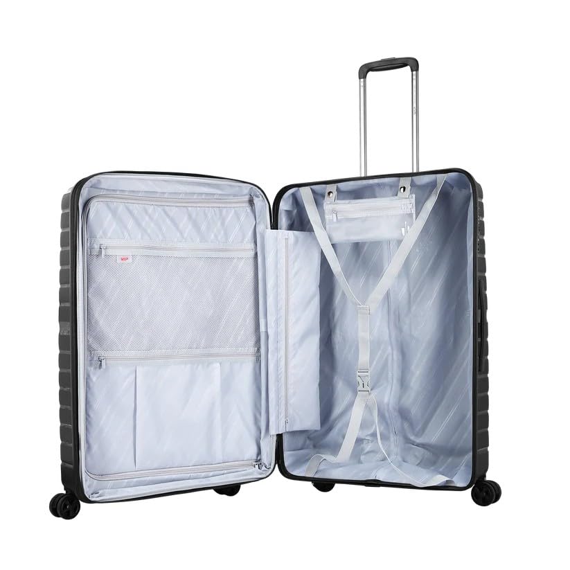 VIP Lightweight Polypropelyne 8 Wheels Multistage Trolley,TSA Lock with Organizer,Elegent Pinstripe Design Luggage Bag with 5 Years International Warranty. (Black, Medium) - Goyalsons ShopMax