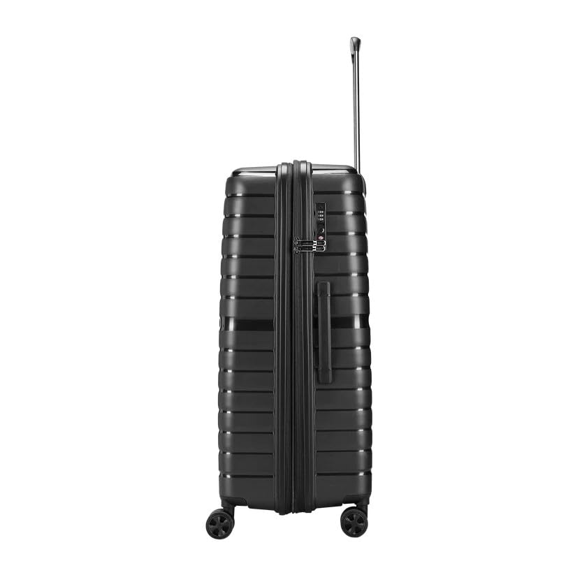 VIP Lightweight Polypropelyne 8 Wheels Multistage Trolley,TSA Lock with Organizer,Elegent Pinstripe Design Luggage Bag with 5 Years International Warranty. (Black, Large) - Goyalsons ShopMax
