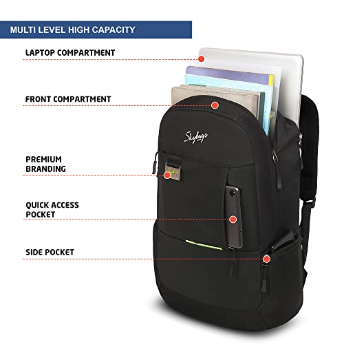 Skybags Unisex Black Micro Dobby & Tpe Facric Face Adjustable Strap 25L Backpacks - Goyalsons ShopMax