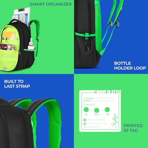 Skybags Klan V2 Polyester 38 Liters 3 Compartment 1 Front Pocket 2 Side Bottle Pockets School Backpack Black For Boys And Girls - Goyalsons ShopMax