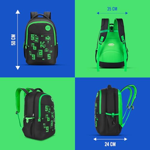 Skybags Klan V2 Polyester 38 Liters 3 Compartment 1 Front Pocket 2 Side Bottle Pockets School Backpack Black For Boys And Girls - Goyalsons ShopMax