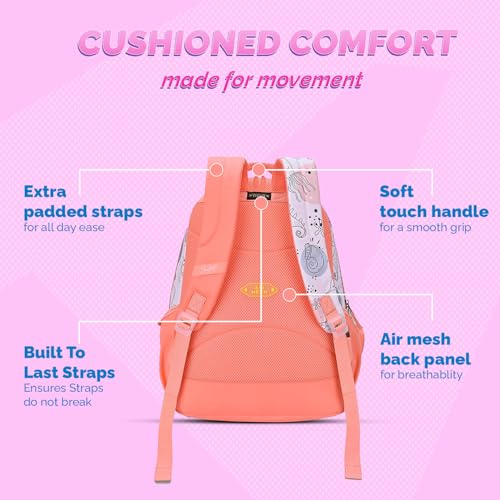 Skybags Charm 02 37 Liters Premium Polyester Fabric School Backpack for Kids with Multiple Compartments and Adujtable Starp - Girls (Coral)