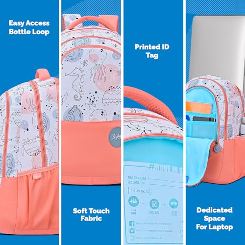 Skybags Charm 02 37 Liters Premium Polyester Fabric School Backpack for Kids with Multiple Compartments and Adujtable Starp - Girls (Coral)