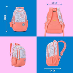 Skybags Charm 02 37 Liters Premium Polyester Fabric School Backpack for Kids with Multiple Compartments and Adujtable Starp - Girls (Coral)