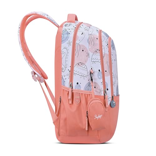 Skybags Charm 02 37 Liters Premium Polyester Fabric School Backpack for Kids with Multiple Compartments and Adujtable Starp - Girls (Coral)