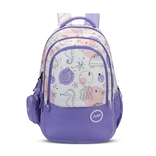 Skybags Charm 03 37 Liters Premium Polyester Fabric School Backpack for Kids with Multiple Compartments and Adujtable Starp - Girls (Purple)