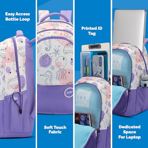 Skybags Charm 03 37 Liters Premium Polyester Fabric School Backpack for Kids with Multiple Compartments and Adujtable Starp - Girls (Purple)